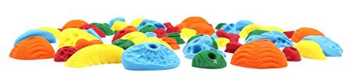 Atomik Rock Climbing Holds Set of 60 Bolt-On Rock-Like Crimpers, Edges, Jugs, Pockets and Footholds in Assorted Bright Tones