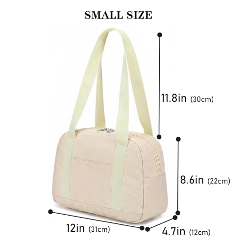 Mini Gym Bag for Women Girls, 12 inch Small Gym Tote, Lightweight Small Carry On Duffle Bag for Travel Sports - color: Beige