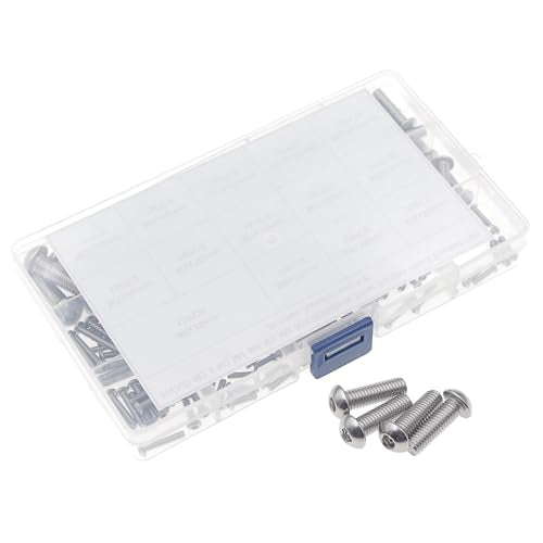 Metric M2.5-M8 304 Stainless Steel Button Head Socket Cap Screw Kit | 185PCS M2.5 M3 M4 M5 M6 M8 Hex Drive Rounded Head Bolts, ISO7380 Fully Threaded Fastener Set with Plastic Storage Box