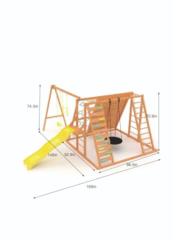 Sycamore Backyard Ultimate Climbing Set with 2 Swings and Trapeze Bar - Outdoor Playset for Kids with Gymnastics Bar, Rock Climbing Holds, and Sensory Playground Accessories - Wooden Swingset for Ages