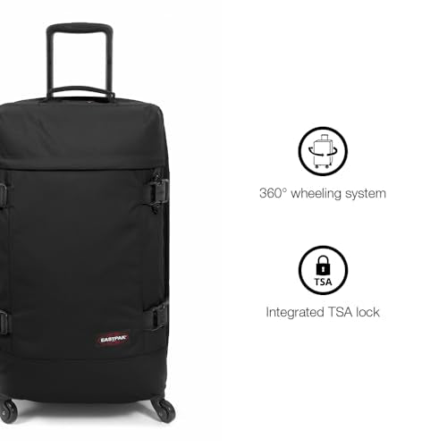 EASTPAK TRANS4 M – 68L Medium Checked Luggage Bag, Two Compartments, TSA Lock, 360° Spinner Wheels, and Telescopic Handle, Black - color: Black, size: 68 Liter Checked Bag