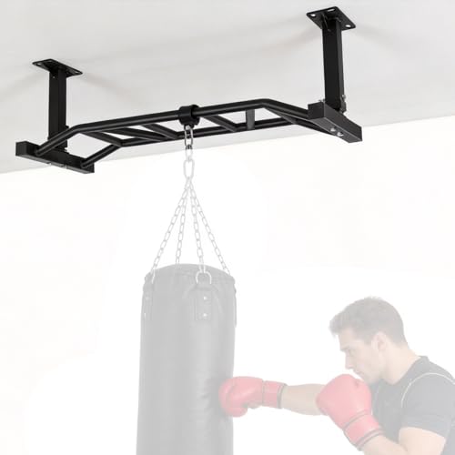 47 Inch Ceiling Mount Pull Up Bar Adjustable Height&Supports to 600 Lbs Indoor Chin-Up Bar Fitness Trainer for Home Gym Workout Strength Training Equipment