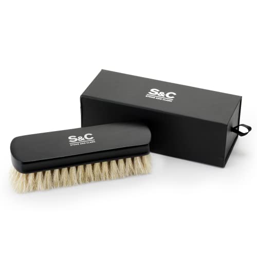 Premium Horsehair Shoe Polish Brush – Handcrafted Beechwood Shoe Brush for Shine and Buffing – Luxurious Shoe Shine Brush with Soft Horsehair Bristles (Black/White) - color: Premium Black and White