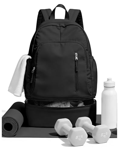 BJLFS Small Black Gym Backpack for Women Men, Waterproof Gym Track Bag with Expandable Shoe Compartment, Lightweight Mini Casual Daypack Sports Back Pack for Travel Hiking Dance Yoga Fitness Track - color: Black