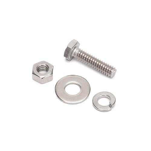 1/4-20x1 Complete Set Hex Head Screw Bolts,Nuts,Fender Flat washers,Split Lock Washers,Fully Threaded, Stainless Steel 18-8(304), Bright Finish (10Set) - size: One Size