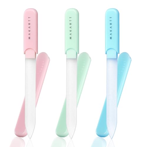Makartt Glass Nail File for Natural Nails: Reusable Nail Care Tool, 3pcs | Fast Shaping & Gentle Smoothing, Double-Sided Sandblasted Surface, Washable, Portable Lightweight Manicure Gift with Case - color: 3pcs Pink Green Blue glass nail file