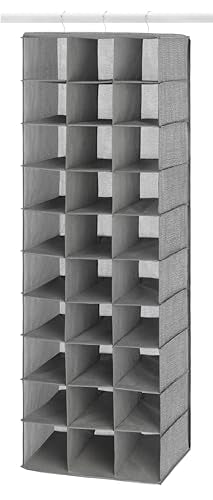 Whitmor 30 Sections Hanging Clothes Closet Shoe Organizer, Space Saving Breathable Fabric Shoe Storage for Bedroom, Laundry, Dorm, Crosshatch Gray - size: 11.5 inches (L) x 16.5 inches (W) x 48 inches (H)