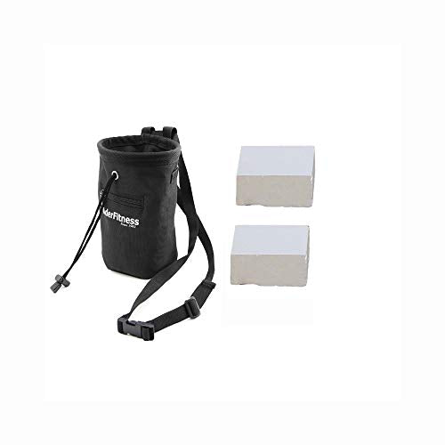 Ader Gym Chalk and Chalk Bag w/Belt and Zippered Pocket for Climbing, Lifting Weight, Gymnastics and Workout - color: 2oz chalk x 2 + Bag
