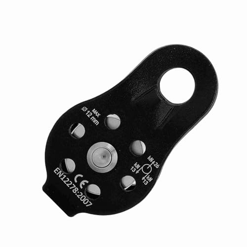 Climbing Pulley 26KN, Aluminum Single Rope Micro Block, Black | Rescue Hauling Device for Rappelling Arborist Rigging & Mountaineering, Bearing Rotation, Hitch Hole Fixed Outdoor Gear - color: Black