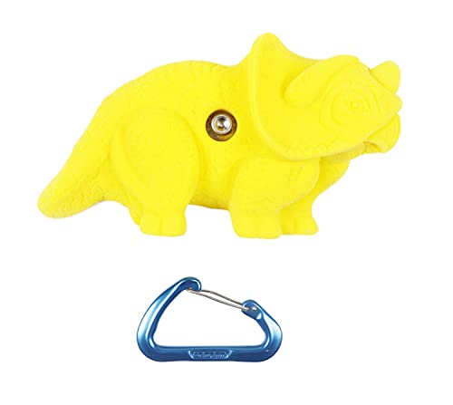 Atomik Rock Climbing Holds Bolt-On Triceratops Dinosaur in Yellow