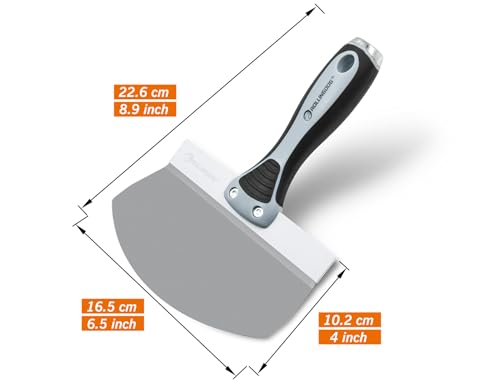 ROLLINGDOG 6.5 inch Drywall Bucket Scoop Stainless Steel | Scraper Mud Scoop for Plaster, Morter, Putty, Curved scoop, Rubber grip handle, Angled handle - color: 6.5 Inch