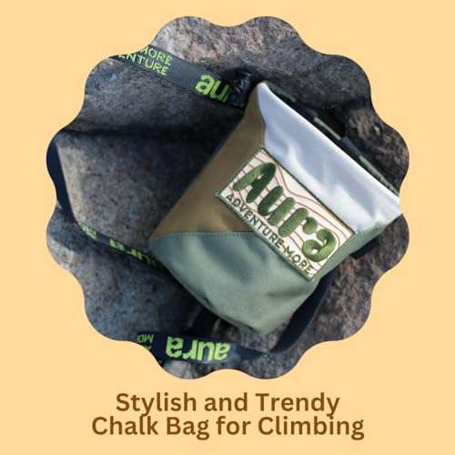 Aura Rock Climbing Chalk Bag โ Bouldering Chalk Bag with Fleece Liner, Drawstring Closure & Brush Holder โ Adjustable Belt Included โ Gym, Weightlifting, Crossfit & Gymnastics