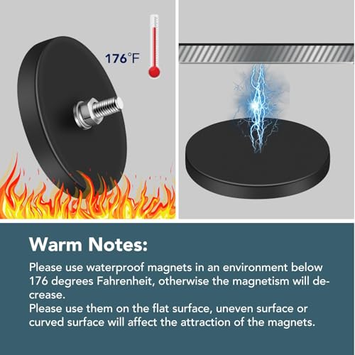 DIYMAG Rubber Coated Neodymium Magnets 1/4in 65lbs 12pcs | Anti-Scratch Black Rubber Coating, Large Magnet Base, Powerful Holding Force, for Light Bar, Mirror, Camera, License Plate - size: 1/4in-65LB-2.59in
