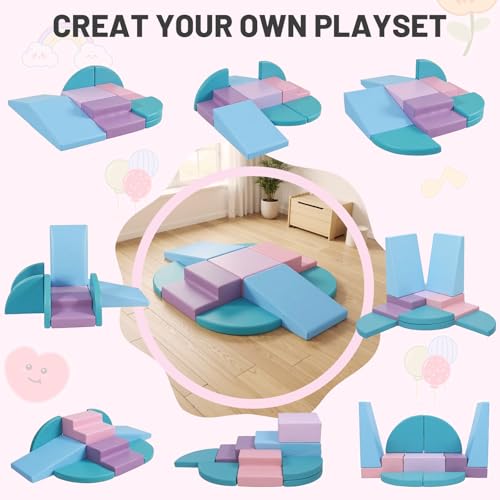 TODIBY 9-Piece Climbing Toys for Toddlers: Soft PU Leather Foam Blocks - Baby Climb and Crawl Activity Blocks - Kids Play Gym Equipment Indoor for Development(Macaroon) - style: Macaroon
