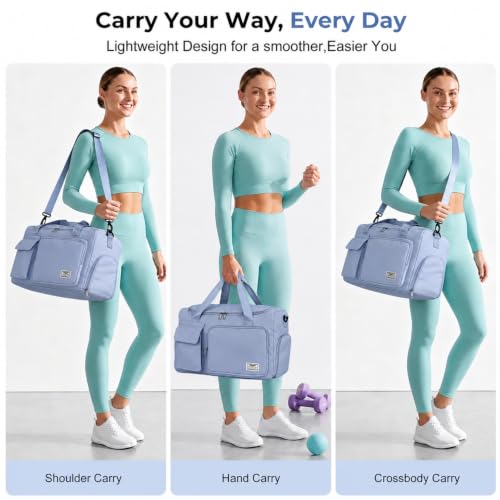 FIORETTO Women's Gym Duffle Bag with Shoes Compartment, 30L Capacity, Ideal for Travel, Gym, Sports, Duffel, Weekender - color: Grayish Blue, style: Gym Bag With Toiletry Bag