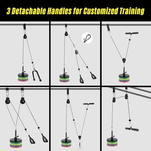 Concho Weight Pulley System, Upgraded Cable Pulley System Gym with Adjustable Weight Cable&Detachable Handles, Workout Pulley System for LAT Pulldown Triceps Biceps Curl Chest Home Gym Attachments