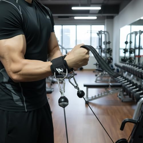 Weight Lifting Straps with Cuffed Sliding Dual D-Rings – Wrist Cuffs for Gym Cable Workout, Strength & Support - size: size L