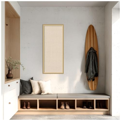 Amanti Art Framed Fabric Pinboard 18 x 42, Neutral Linen Pinboard Printed Casual Bulletin Board for Use as a Vision Board or Wall Organization, Florence Gold Frame