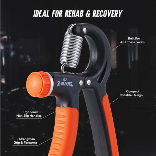 Spalding - Adjustable Hand Grip Strengthener, 22-88 lbs Resistance Hand Gripper for Forearm Wrist Finger Training, Anti Slip Ergonomic Handle Grip Trainer for Home Gym Fitness
