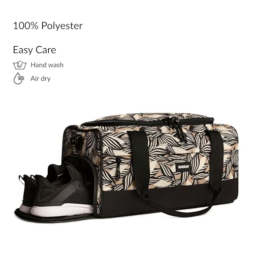 Vooray Boost Duffle Bag - 23L Small Gym Bag for Men and Women with Shoe Compartment, Key Clip, Water Bottle Pocket, Lightweight Travel Duffel for Sports, Training, Overnight Use (Textured Leaves) | Compact Duffle Bag for Sports, Travel, Shoe Compartment,