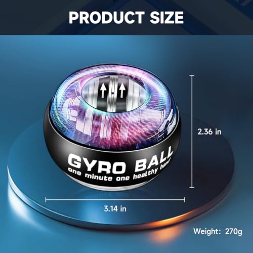 XMALL Torque Ball Hand Exerciser, Grip Strength Trainer, Forearm Strengthener, Wrist Power Gyro Ball, Hand Strengthening Devices, Wrist Strengthener, Finger Exerciser, Auto-Start - color: Blue (Colorful Light)