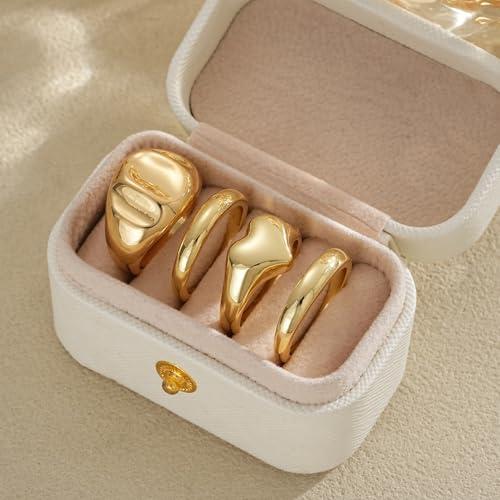 YEEZII Chunky Gold Rings for Women Non Tarnish, 18K Gold Plated Stackable Thumb Ring, Statement Women Rings Set - color: Gold-D