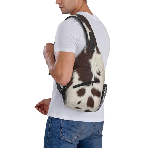 Cow Print Crossbody Sling Bags for Women Men Brown White Cow Fur Texture Animal Skin Print Travel Sling Backpack Casual Chest Shoulder Bag Cute Farmhouse Cowhide Pattern Hiking Daypack - color: White Brown