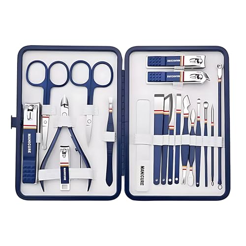 Nail Clippers Set - 19 Piece Manicure & Pedicure Kit, Stainless Steel Fingernail & Toenail Tools with Luxurious Travel Case for Men & Women