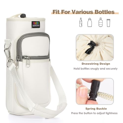 Nuovoware Water Bottle Carrier Bag, 25oz/32oz Water Bottle Holder with Strap, Adjustable Shoulder Hand Strap 2 Pocket Water Bottle Sling Bag Neoprene Sleeve for Hiking Travelling, MilkWhite - color: MilkWhite, size: 25-32 Ounces - Standard