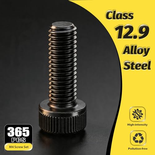 Kadrick M4 Screws Kit 365PCS, Optimized Socket Head Cap Screws Assortment with Higher Screw Ratio, Class 12.9 Alloy Steel, Black Zinc Plated M4 Bolts for Mechanical, Repair & DIY Use - size: M4 365Pcs New