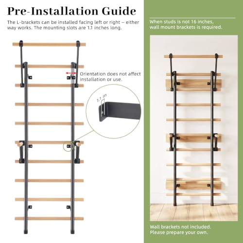 DHT Wood Stall Bar, Swedish Ladder Suspension Trainer with 9 Strategic Rods, for Home, Gym, School and Clinics, Black - color: WA2