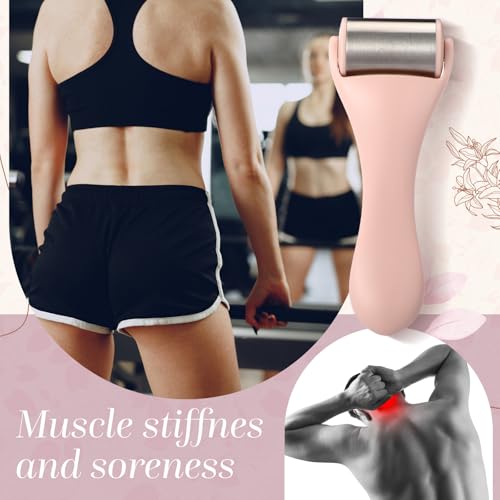Tondiamo 2 Pcs Muscle Roller Portable Small Silicone Massager Roller Deep Tissue Muscle Massage Stick Cellulite Remover Scar Tissue Massager for Relief Face Neck Arm Back Leg(Pink,Metal) - color: Pink, style: Metal