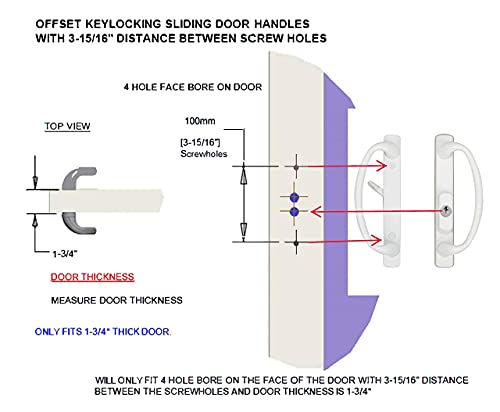 Rockwell Security Charlotte Offset Key Locking Sliding Door Handle with 3/4 Inch Keylock White Fits 1-3/4 Inch Thick Door with 4 Screw Holes - color: White