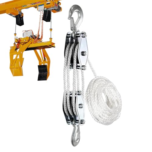 Rope Hoist Pulley System Multifunctional 2200 LBS Breaking Strength | 3/8 Rope for Lifting Hoisting Rigging Garage Shop Hunting Farm Construction Industrial Warehouse Marine Overhead Recovery - color: White