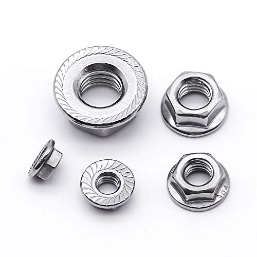 10# 32 Serrated Flange Hex Lock Nuts, 304 Stainless Steel 18-8 Anti-Loose Nuts for Machinery, Automotive, DIY, 100 PCS - size: #10-32