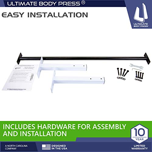 Ceiling Mount Pull Up Bar with 48” Straight Bar and 14” Risers, Fits 16” and 24” Joist by Ultimate Body Press - color: white and black