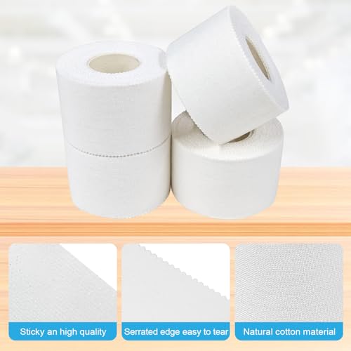 Athletic Tape Athletic & Medical Trainers & First Aid Tape for Injuries Wrist Ankle Finger Tape Easy to Tear & No Sticky Residue 1.5in x 10Yards(White) (1.5in*10yd*4rolls)