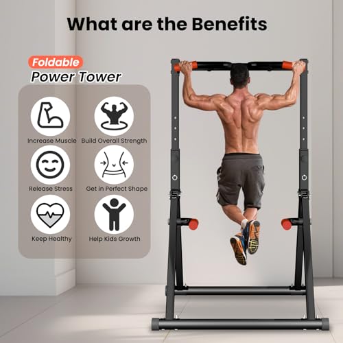 WATBKHE Power Tower Pull Up Dip Station Foldable, Pull Up Bar Station Adjustable, Multi-Function Home Gym, Strength Training Fitness Equipment, Triangular Design, for Home Outdoor - color: Black-Multifunction Bar