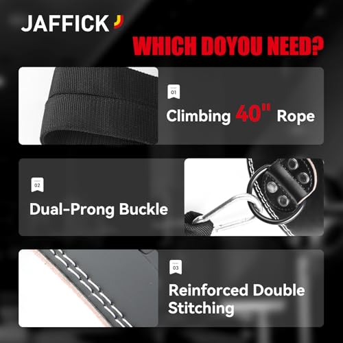 Jaffick Leather Weight lifting belt & 2-in-1 Dip Belt with Rope for Weightlifting Pull Up Gym Powerlifting Squat Bodybuilding Waist Support for Men Women - size: L