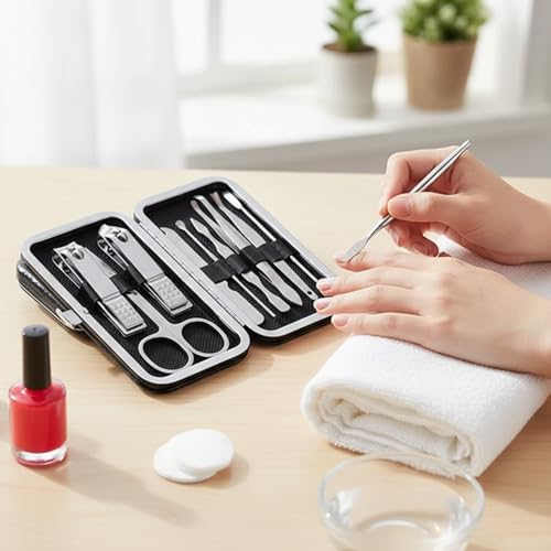 Grooming Kit Home and Travel-Manicure Set 9, Nail Clipper Set, Portable Nail Kit, Travel Nails Kits(Black) - color: Black, size: 9 Piece Set