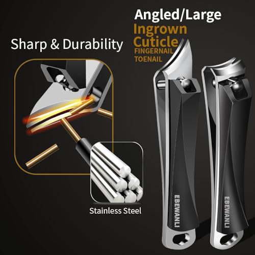 EBEWANLI Nail Clippers Set, Ultra Sharp Nail Clippers for Men, Slanted Angled Ingrown Toenail Clipper and Curved Fingernail Clipper Cutters, Stainless Steel Finger Nail Clippers Adult - color: Black-set