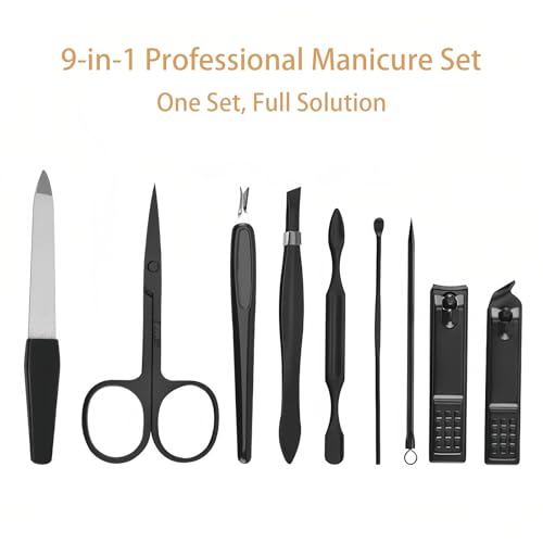 Premium Stainless Steel Manicure Set – 9-in-1 Grooming Kit with Elegant Leather Storage Case-RED