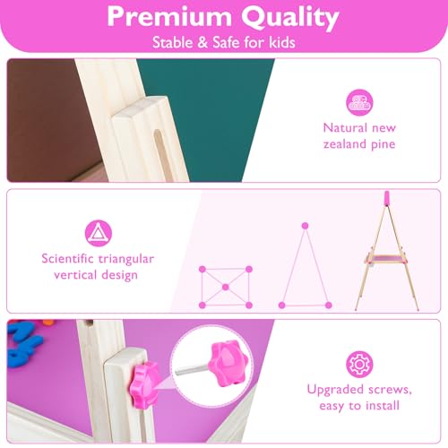 Adjustable Double-Sided Magnetic Wooden Easel for Kids with Paper Roll | Kids Easels,Dry Erase Whiteboard and Chalk Board,Eductional Learning Toys for 3 -10 Year Old Girl Boy Gifts - color: Green
