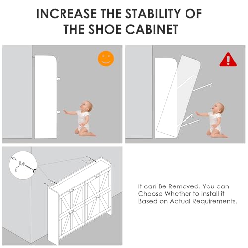 Shoe Cabinet with 4 Flip Drawers, Slim Narrow Shoe Storage Cabinet with Adjustable&Removable Shelves, Freestanding Wood Hidden Shoe Organizer for Entryway, Hallway (White)
