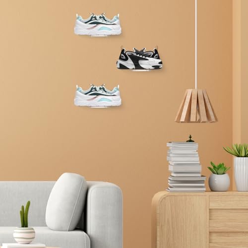 10 Pack Acrylic Floating Shoe Shelves, Clear Wall Mount Display Rack for Sneakers Collection, Shoe Organizer Holder with Hardware, 8x3x2 Inch