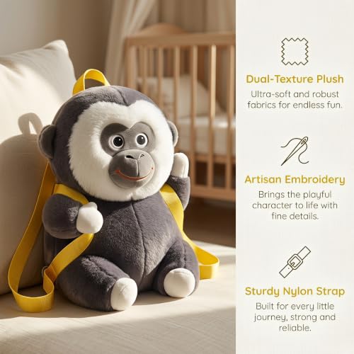 White-Faced Gibbon Plush Chalk Bag, Drawstring Magnesia Storage Pouch with Adjustable Waist Strap, Cute Ape Animal Shape Gym Chalk Holder for Rock Climbing, Bouldering, Weight Lifting, Gym Training