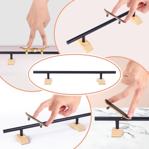 Professional Fingerboard Rail - Durable Aluminum Alloy Material,Finely Polished One-Piece Molding,Equipped with Non-Slip Mat and Stable Textured Wooden Base,Black,Round Rail