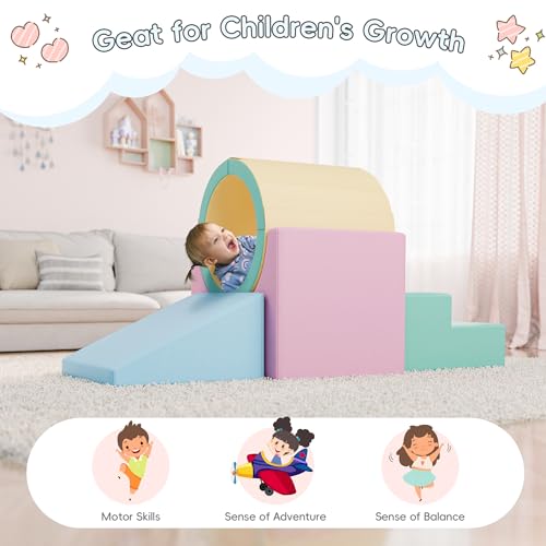 TOLEAD Tunnel/Ramps Foam Climber, Climb & Crawl Foam Activity Play Set for Toddlers and Kids, Safe Indoor Crawling Gym Equipment for,Infant,Baby Waterproof Easy to Clean (Pink) - color: Pink