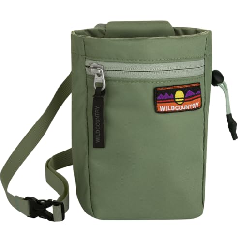 Wild Country Flow Rock Climbing Chalk Bag | With Zippered Pocket for Sport, Trad, & Indoor Climbing - color: Green Ivy