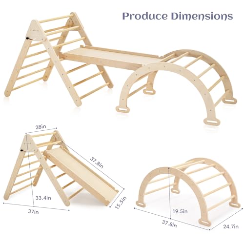 Pillowhale Extra‑Large Montessori Wooden Climbing Triangle Set—Foldable Toddler Gym Triangle, Climbing Ramp & Arch, Indoor Playground for Toddlers 12+ Months